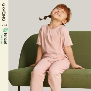 GRACING • 艾+ Tencel™ Modal 莫代尔 防蚊 女童 短袖长裤 家居套装 GIRL Wormwood Mosquito Repellent Pajamas PJ Set Loungewear